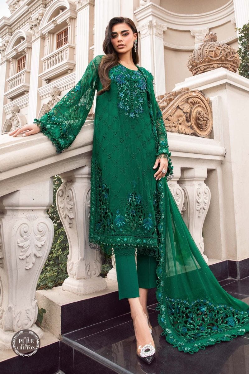 Maria B Chiffon Emerald Green MPC-23-108 full-length primary view