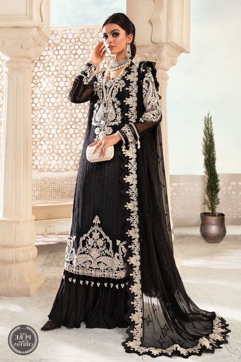 Maria b Chiffon - MPC-22-204-Black and White full-length primary view
