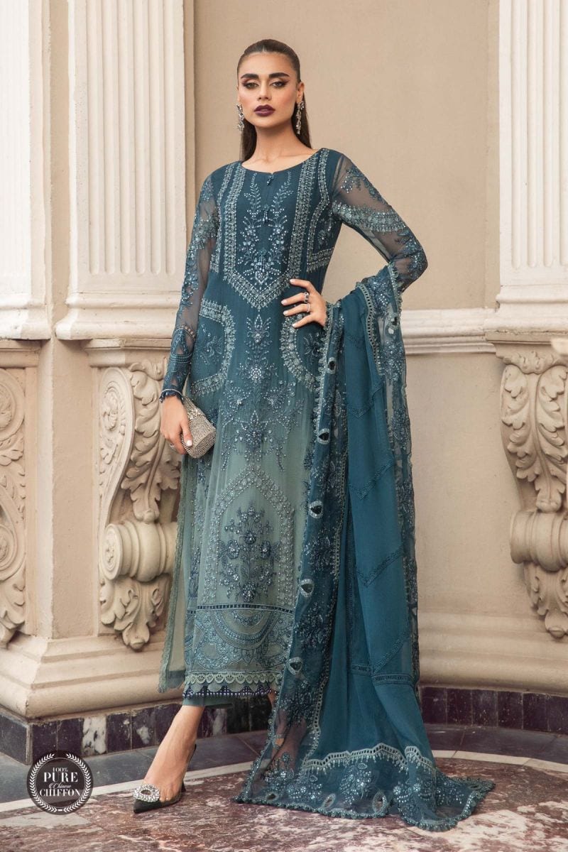 Maria B Chiffon MPC-23-102 Teal Blue full-length primary view