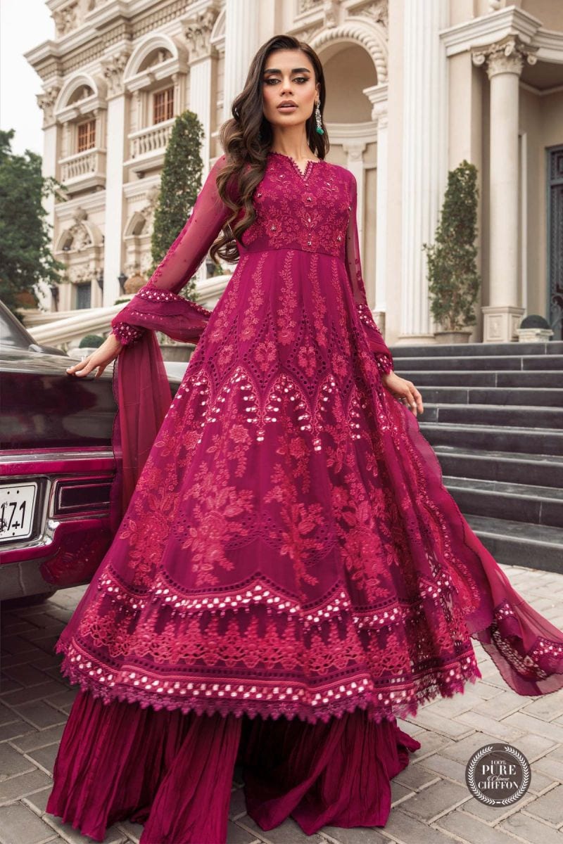 Maria B Chiffon MPC-23-107 Magenta Pink full-length primary view