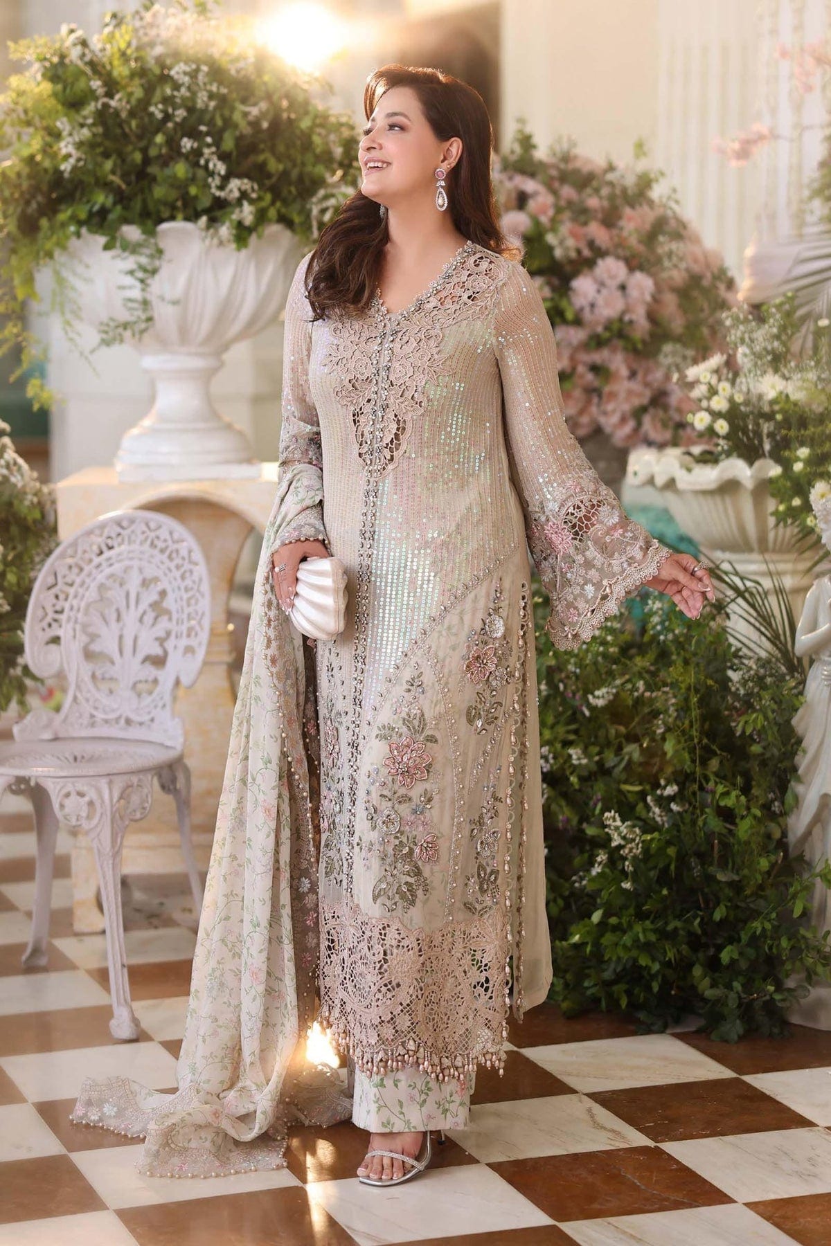 Maria B Chiffons Ivory Beige full-length primary view