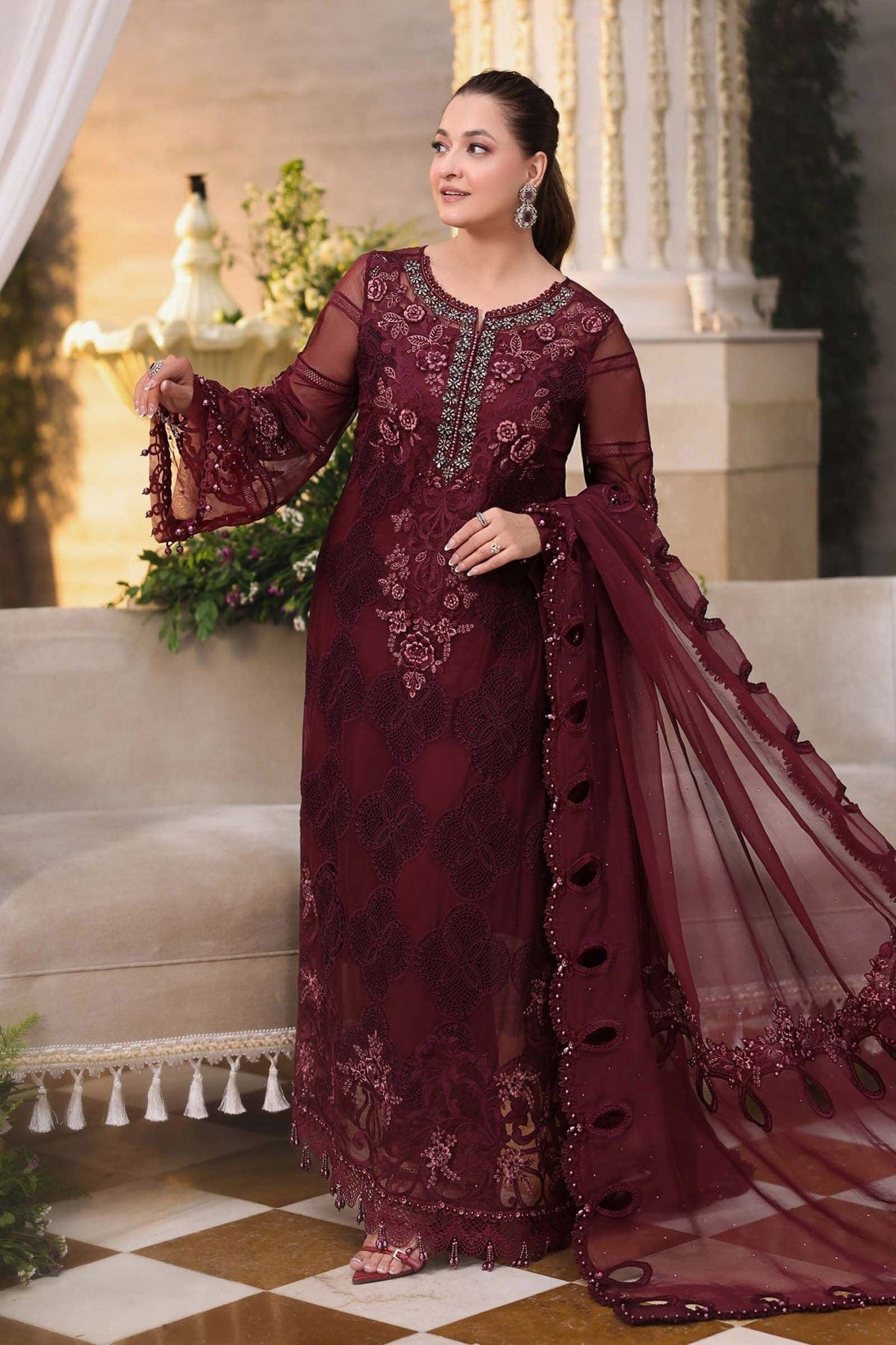 Maria B Chiffons Burgundy full-length primary view