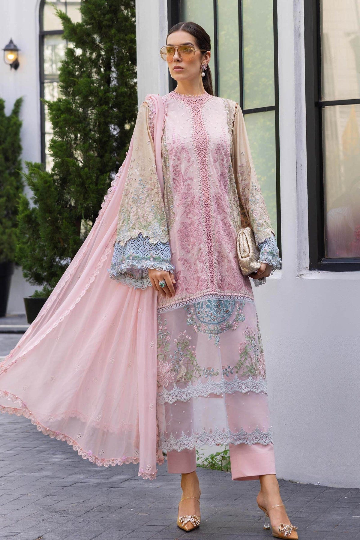 Maria b Lawn |3 Piece Embroidered Lawn Suit  EL-26-09 luxury lawn full-length primary view