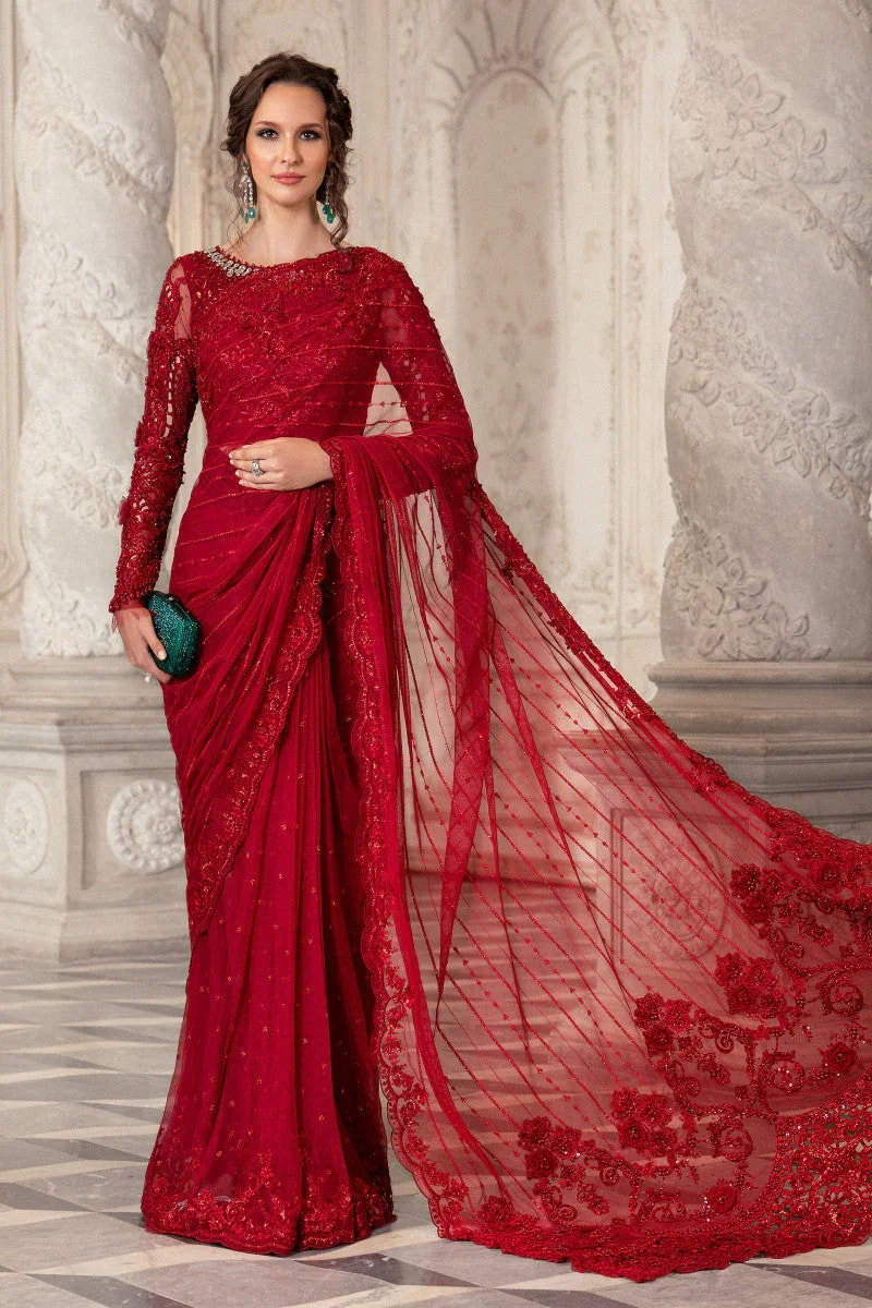 Red Couture Saree in deep red — full outfit view