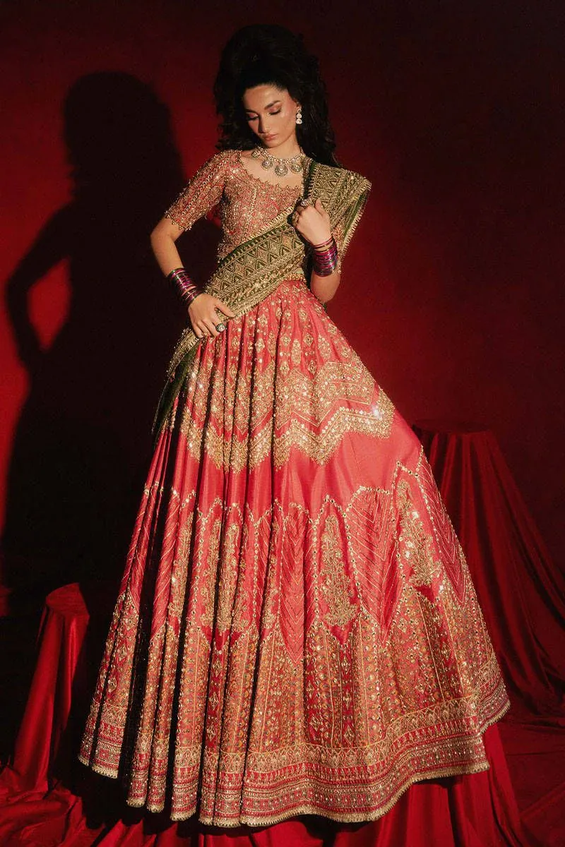 Mohsin Naveed Ranjha – Gul Badan (AC-87) in rose pink and lush green – full outfit view