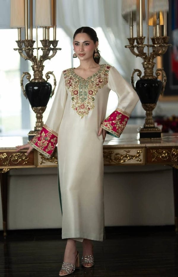 Poskari Luxury Raw Silk Embroidered full-length primary view