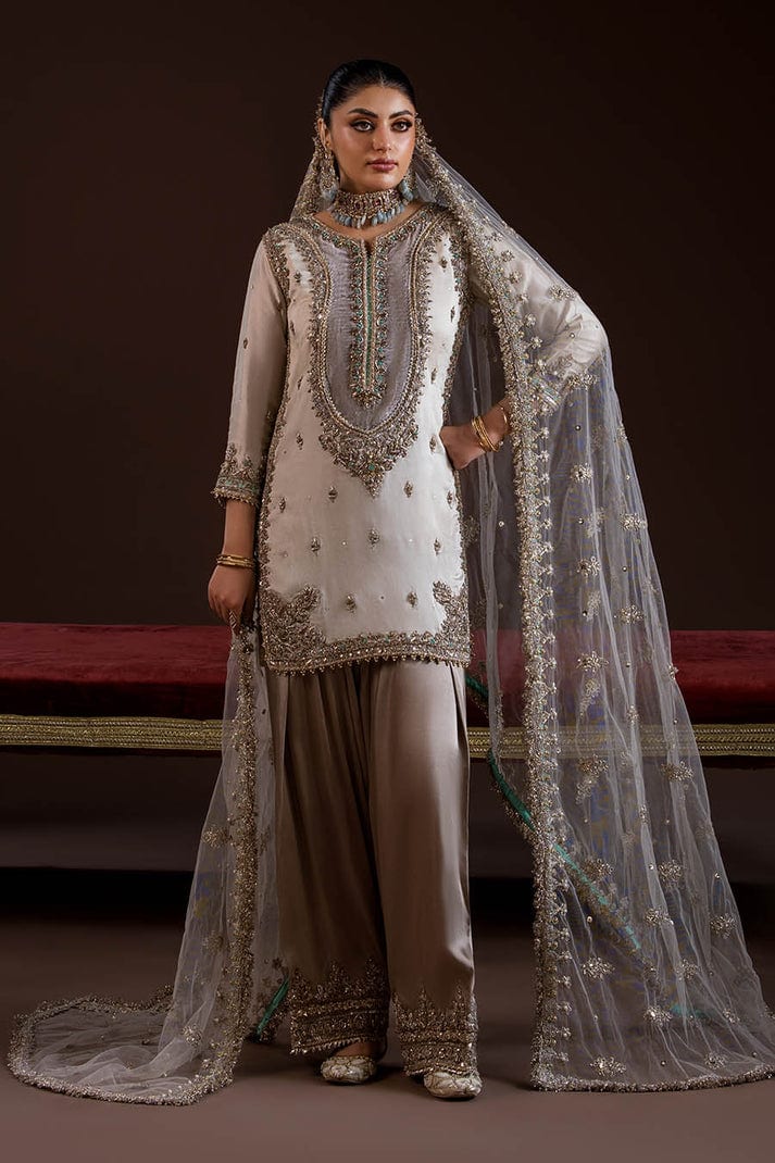 Pure Glass Silk Dress with Zardozi Work full-length primary view