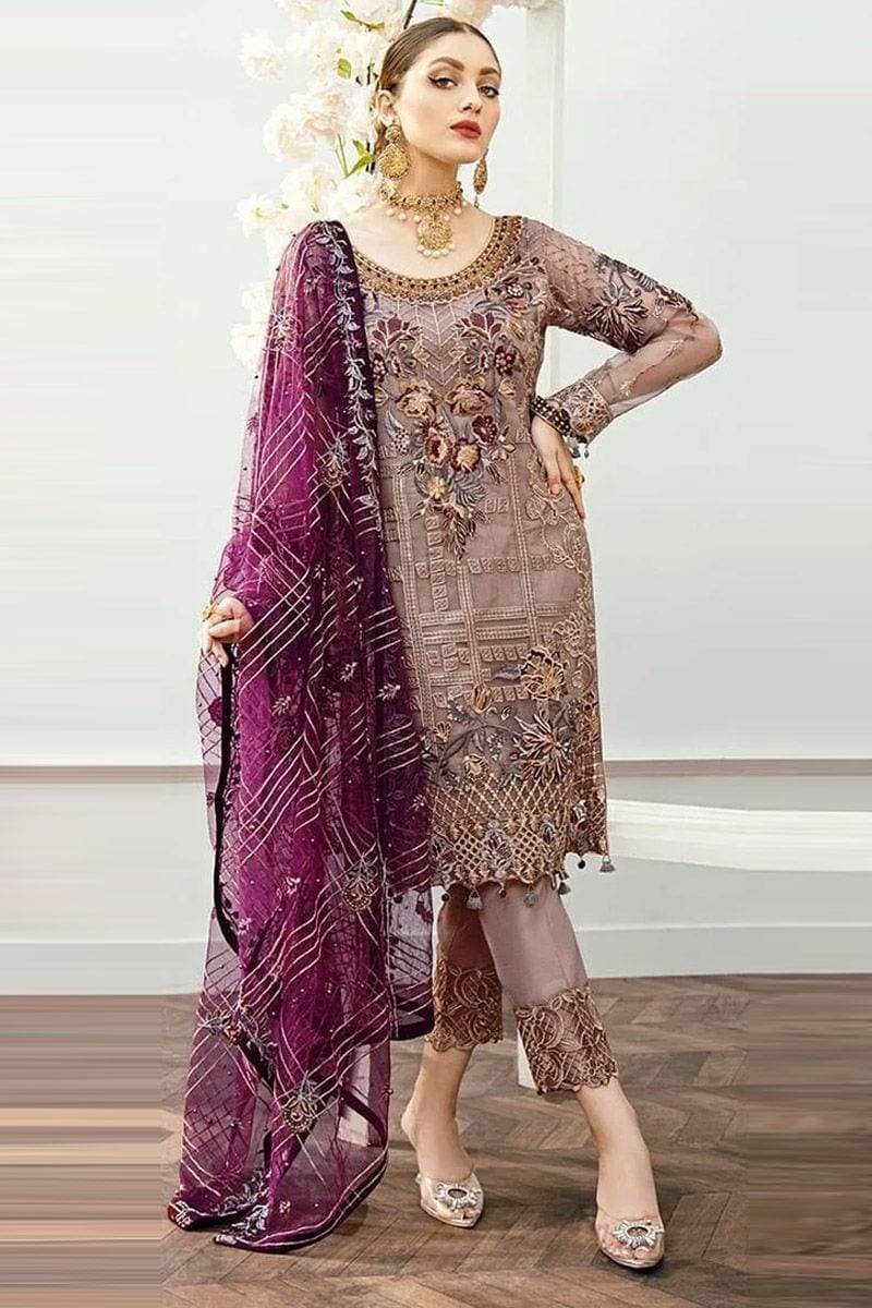 Ramsha chiffon collection beige full-length primary view