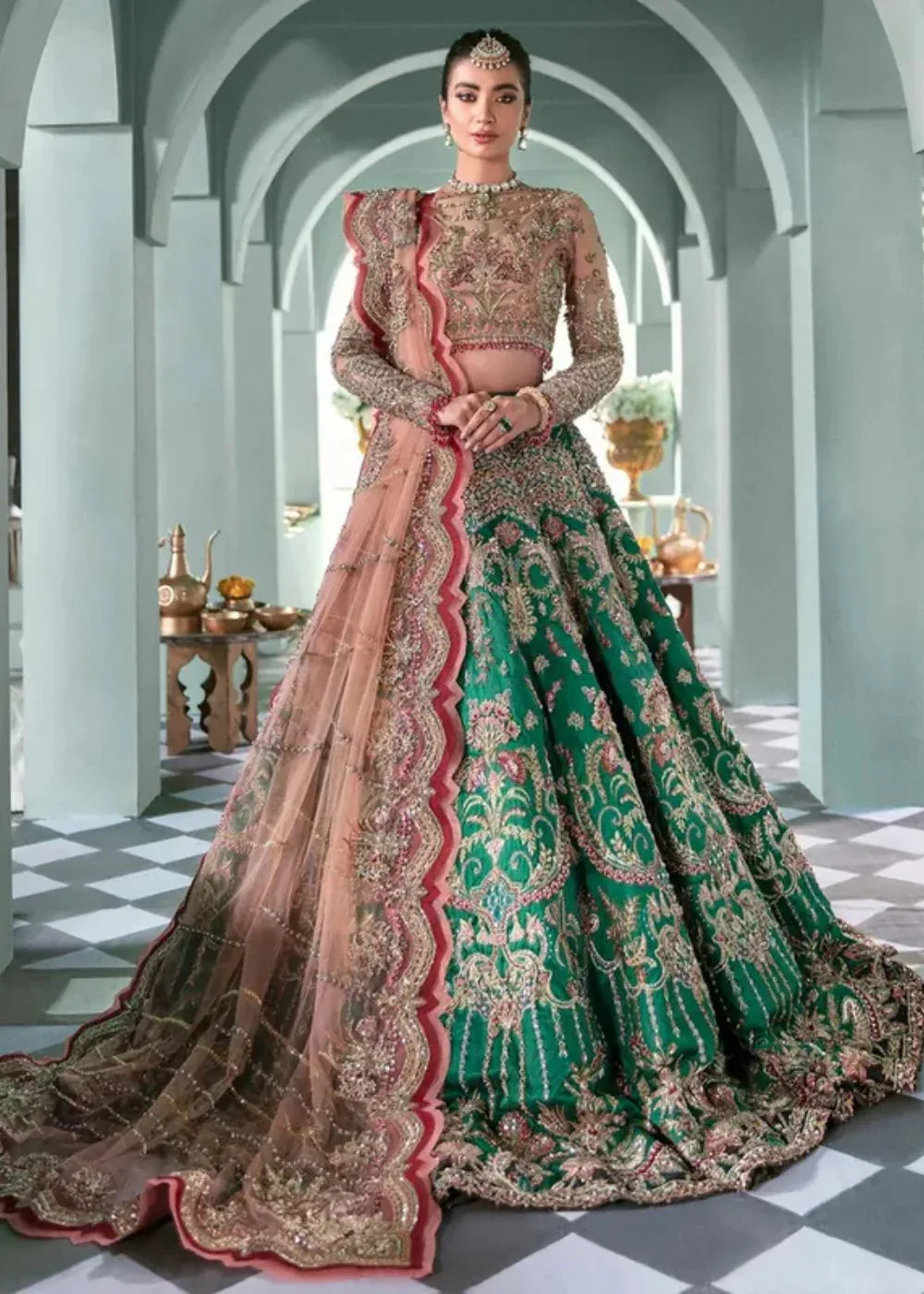 Republic Womenswear – B-15 in emerald green and blush pink – full outfit view