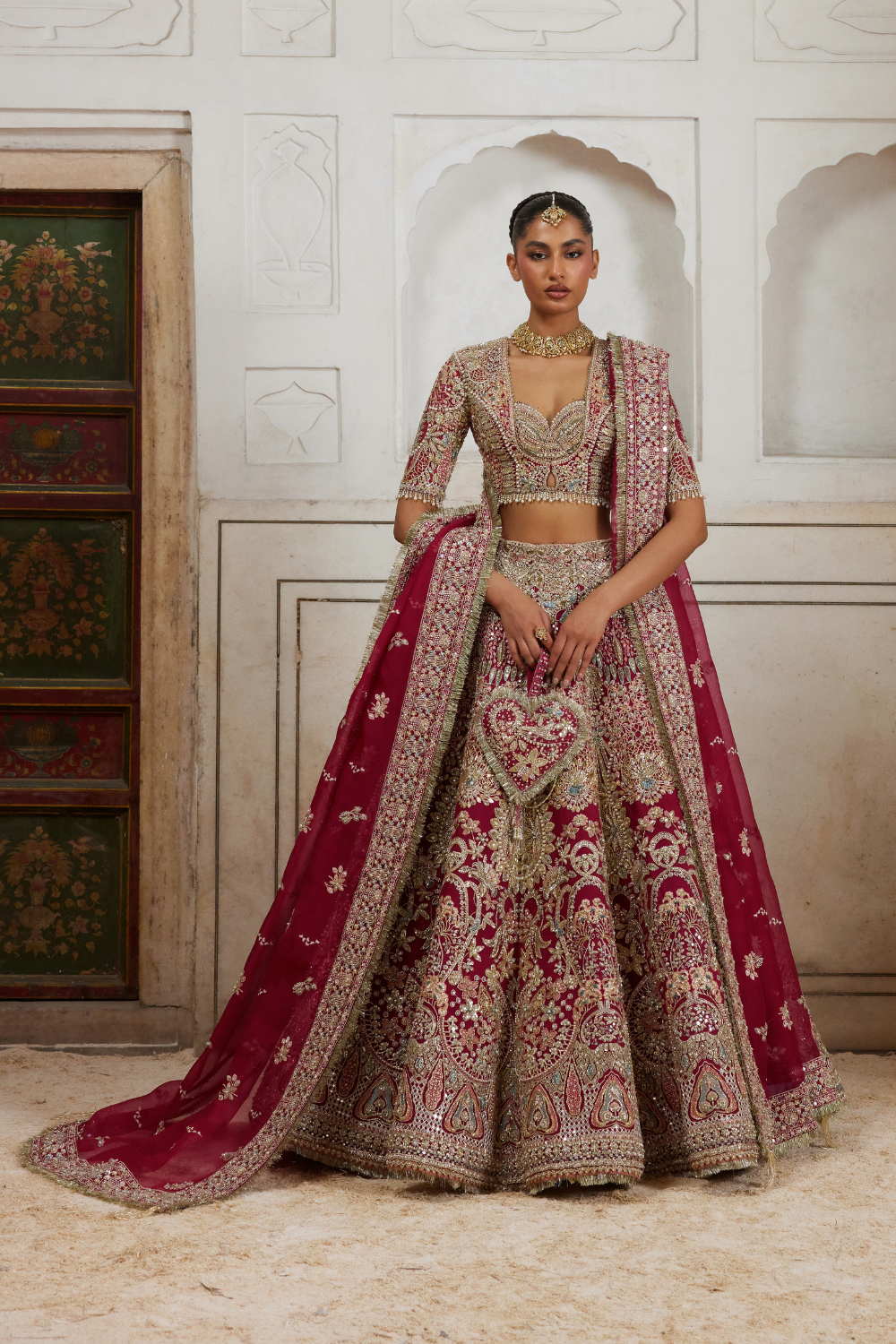 Soraya Diyar fuchsia bridal lehenga choli full front model view