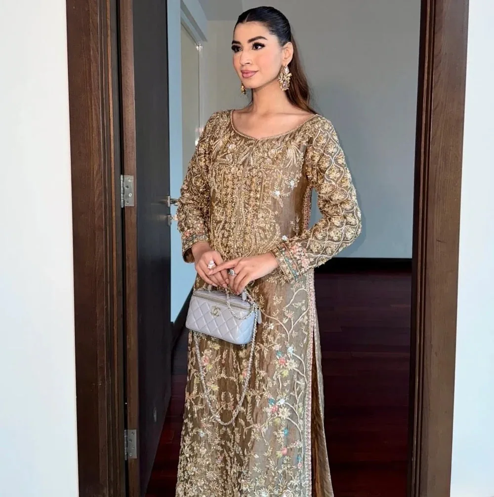 Usama Silk – Antique Gold Handwork Suit – full outfit view